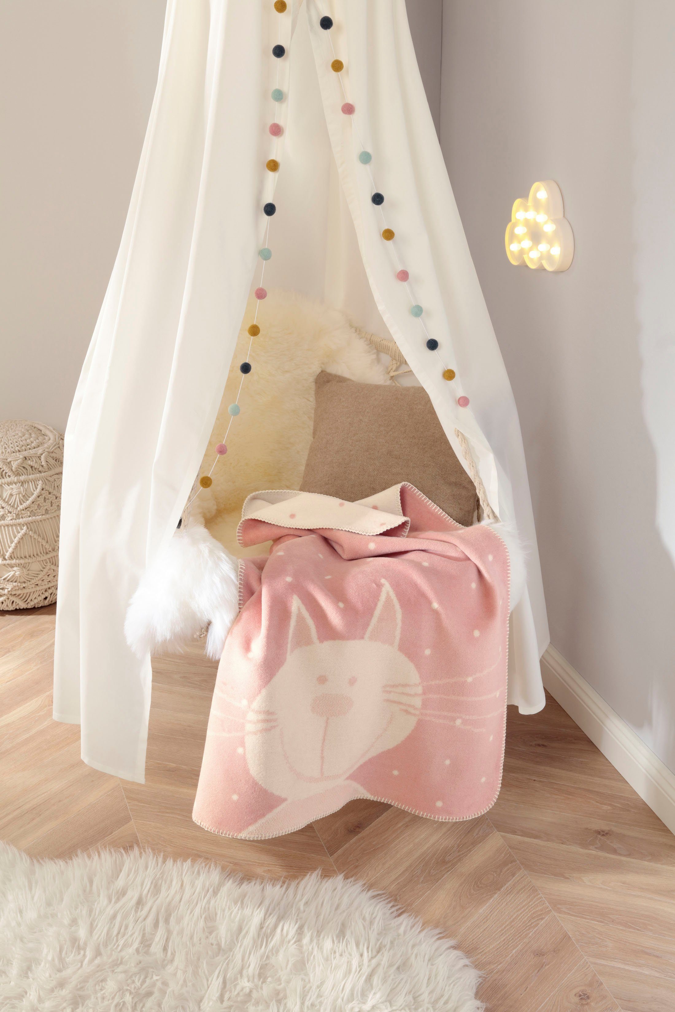 Babydecke Kitty, Biederlack, mit süsser Katze, Kuscheldecke