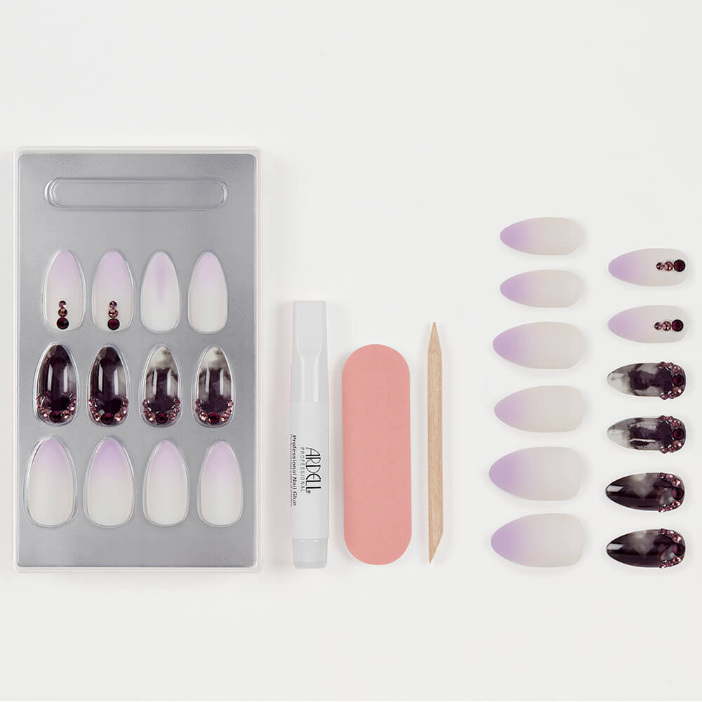 Ardell Nail Addict Marble Purple Ombre Faux-ongles prêt à poser Ardell avec accessoires