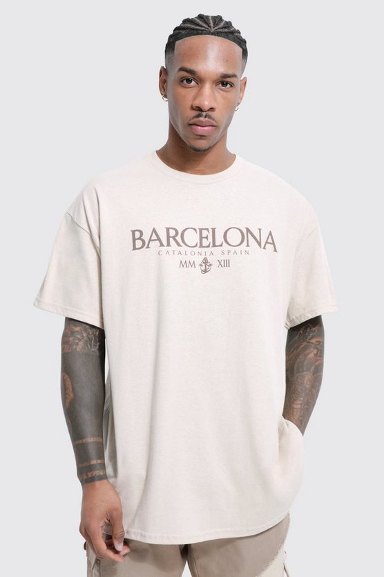 Oversize T-Shirt mit Barcelona-Print
