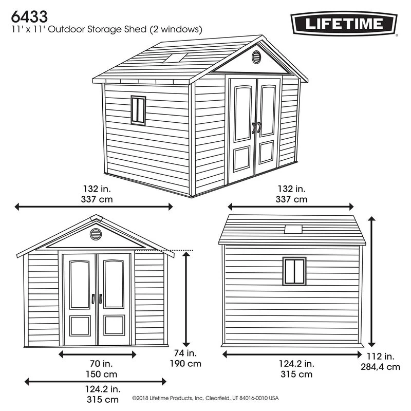 11' wide x 11' deep plastic storage shed