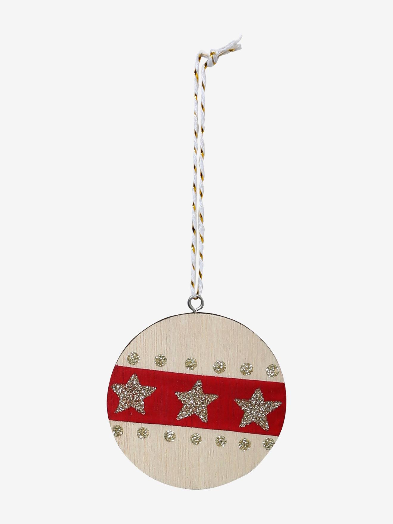 Lot de 6 boules de Noël plates en bois naturel