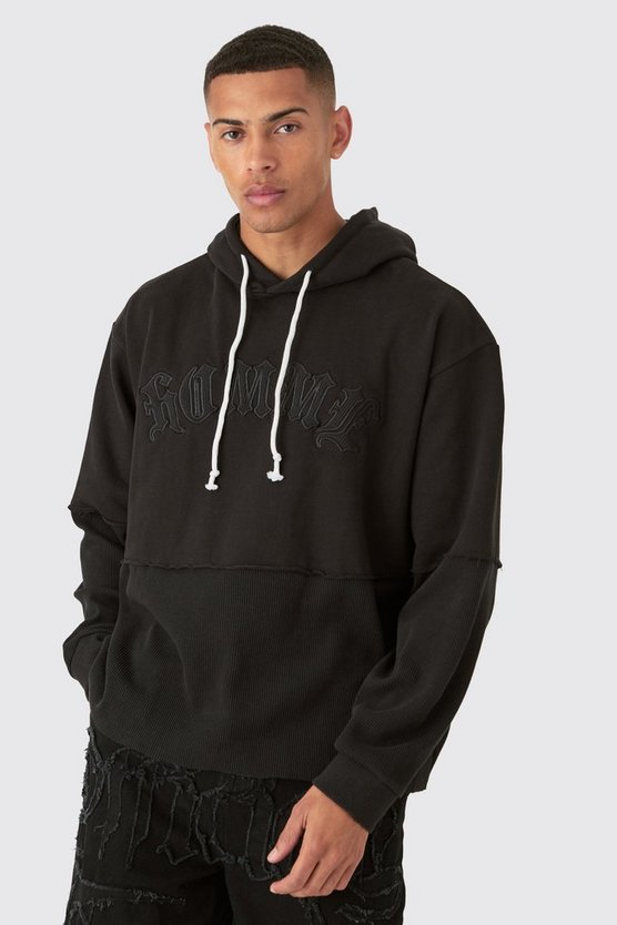 Oversize Hoodie in Waffeloptik mit Homme-Print