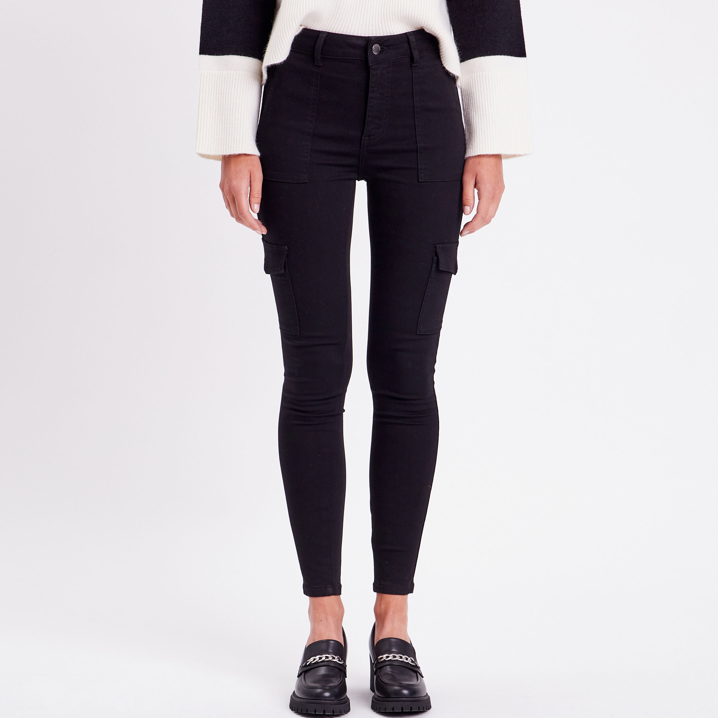 Jeans skinny poches cargo denim noir femme | Cache Cache