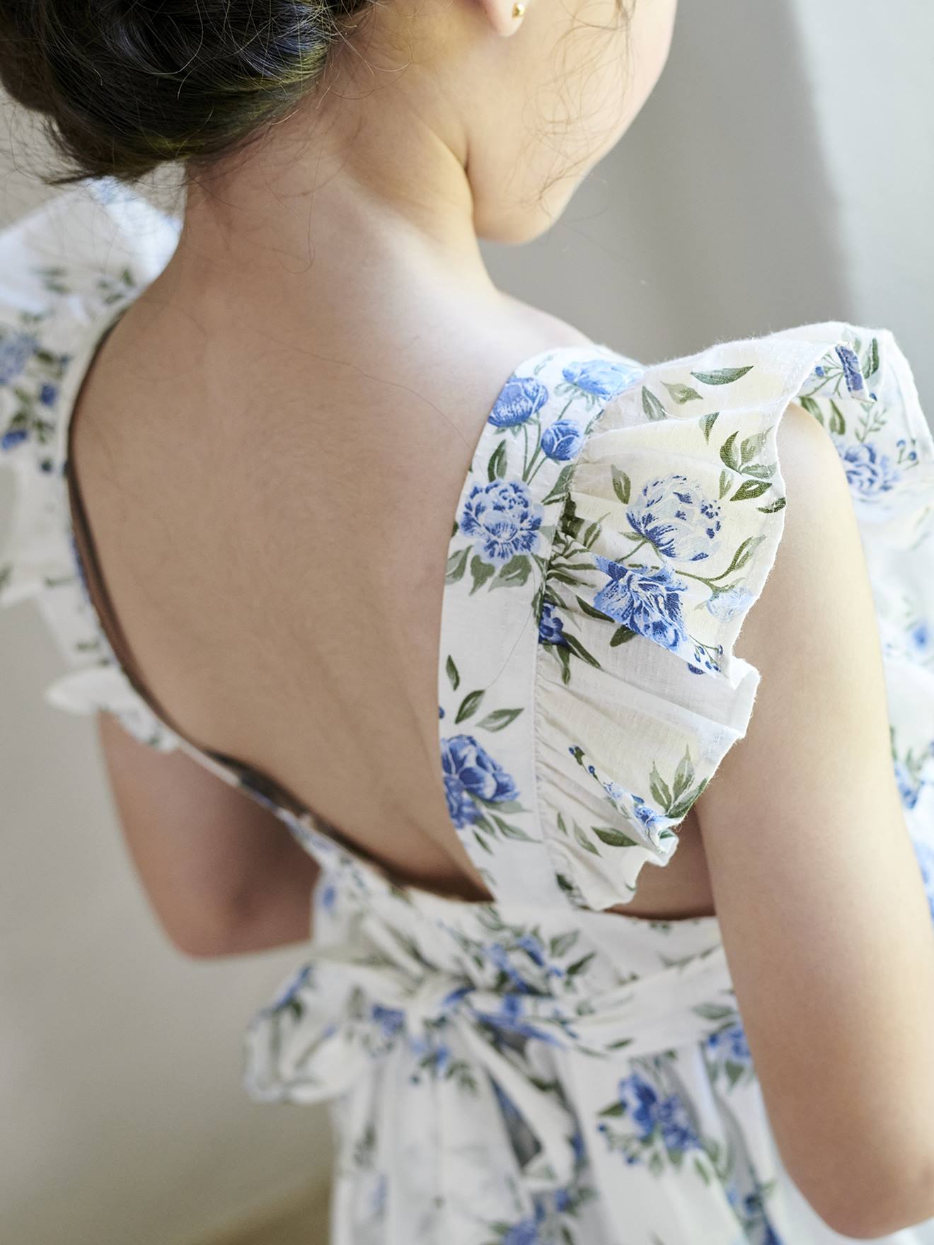 Vertbaudet Festliches Mädchen Volantkleid - blau bedruckt