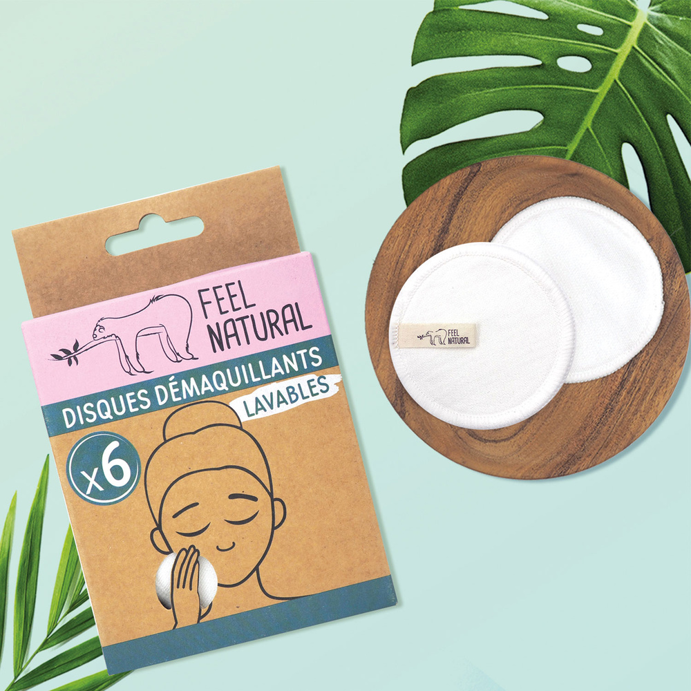 feel natural Lot de 6 disques démaquillants lavables Disques démaquillants