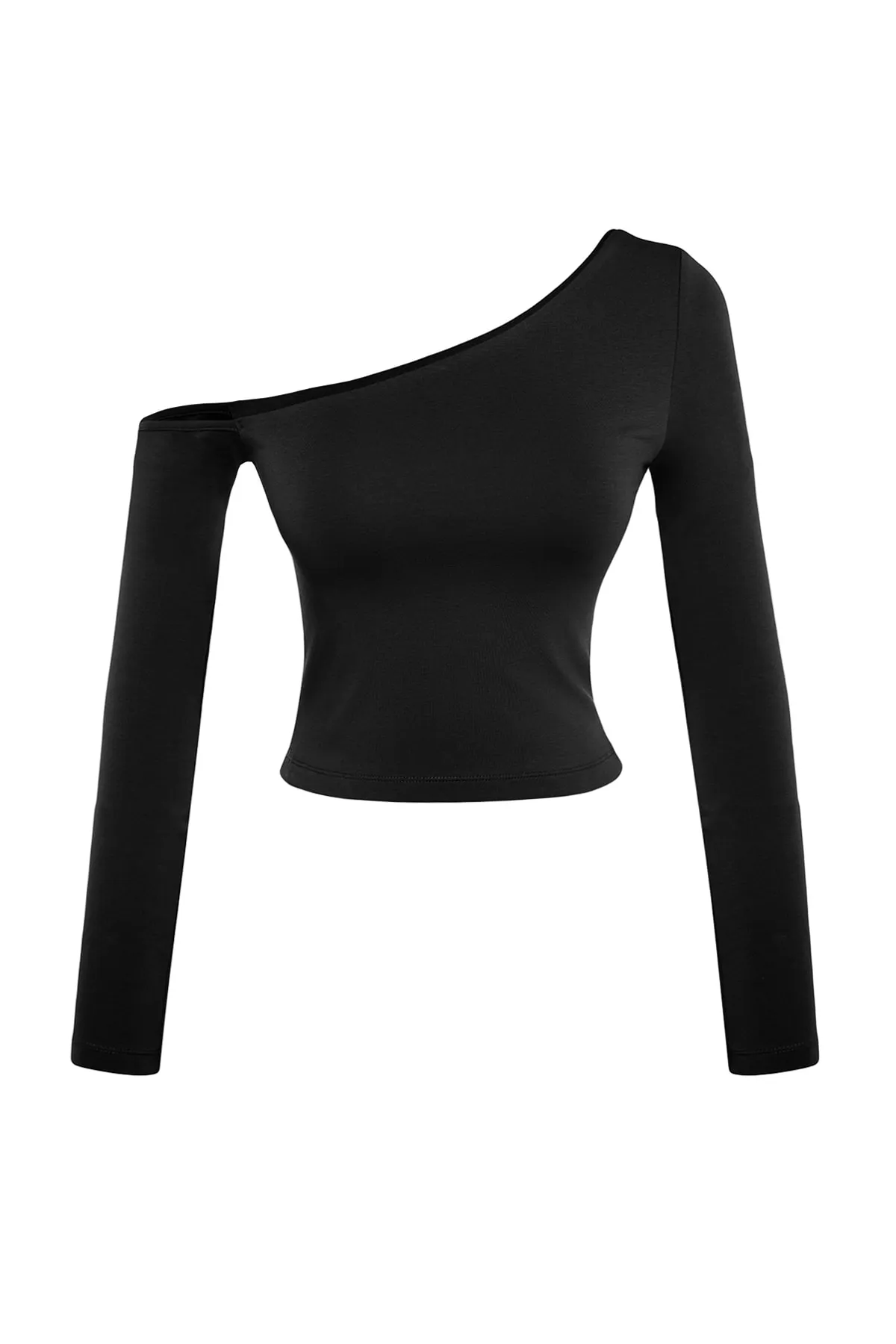 Trendyol Collection  Schwarze One-Shoulder-Baumwoll-Stretch-Bluse mit kurzem Schnitt TWOAW24BZ00099