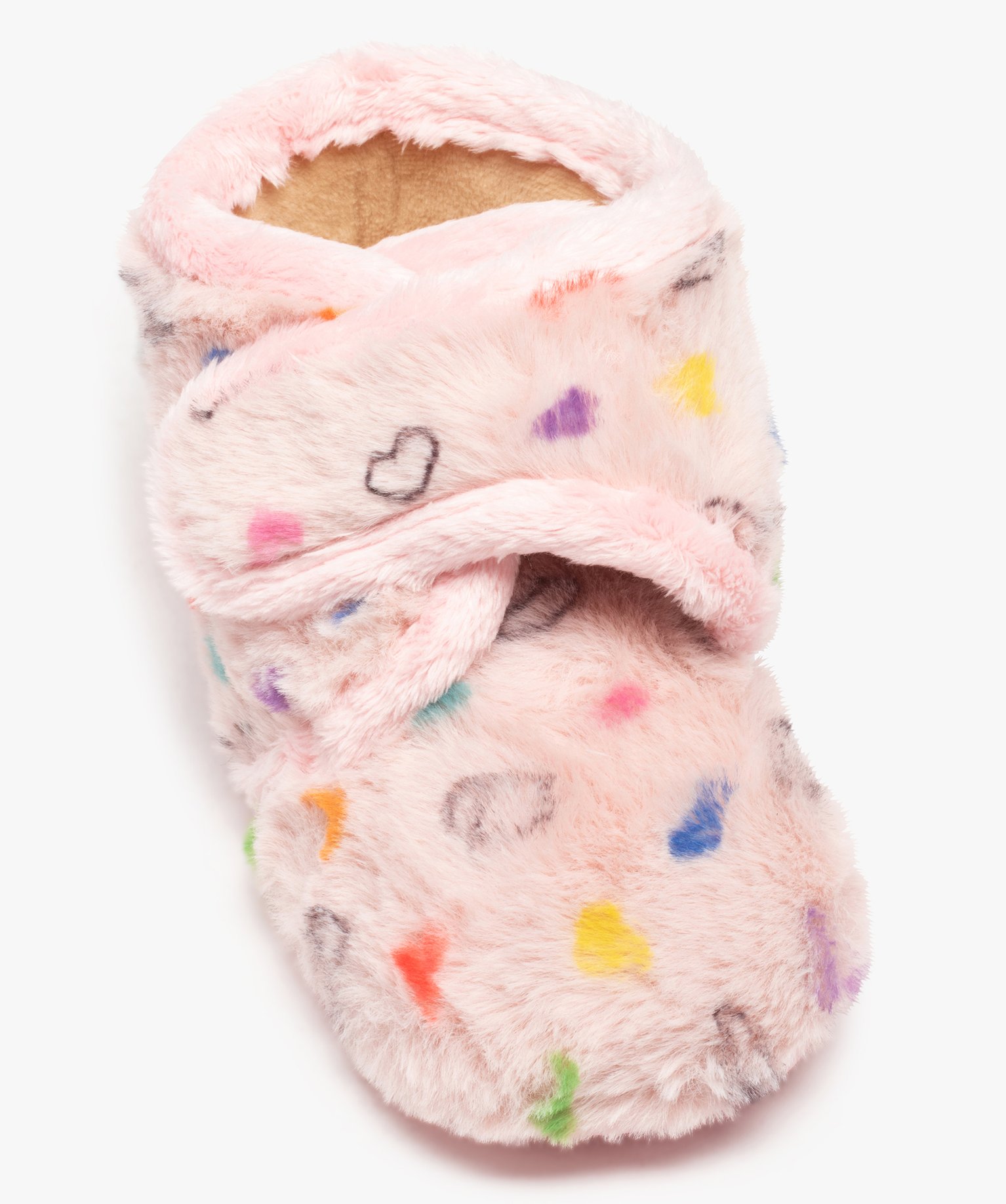 Chaussons fille bottillons en textile peluche imprimé curs rose | GEMO