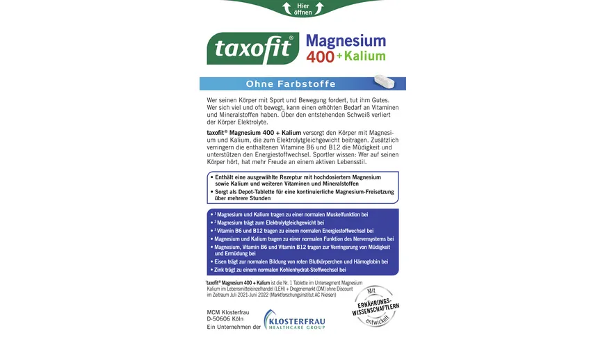 TAXOFIT Magnesium 400 + Kalium 30 Tabletten