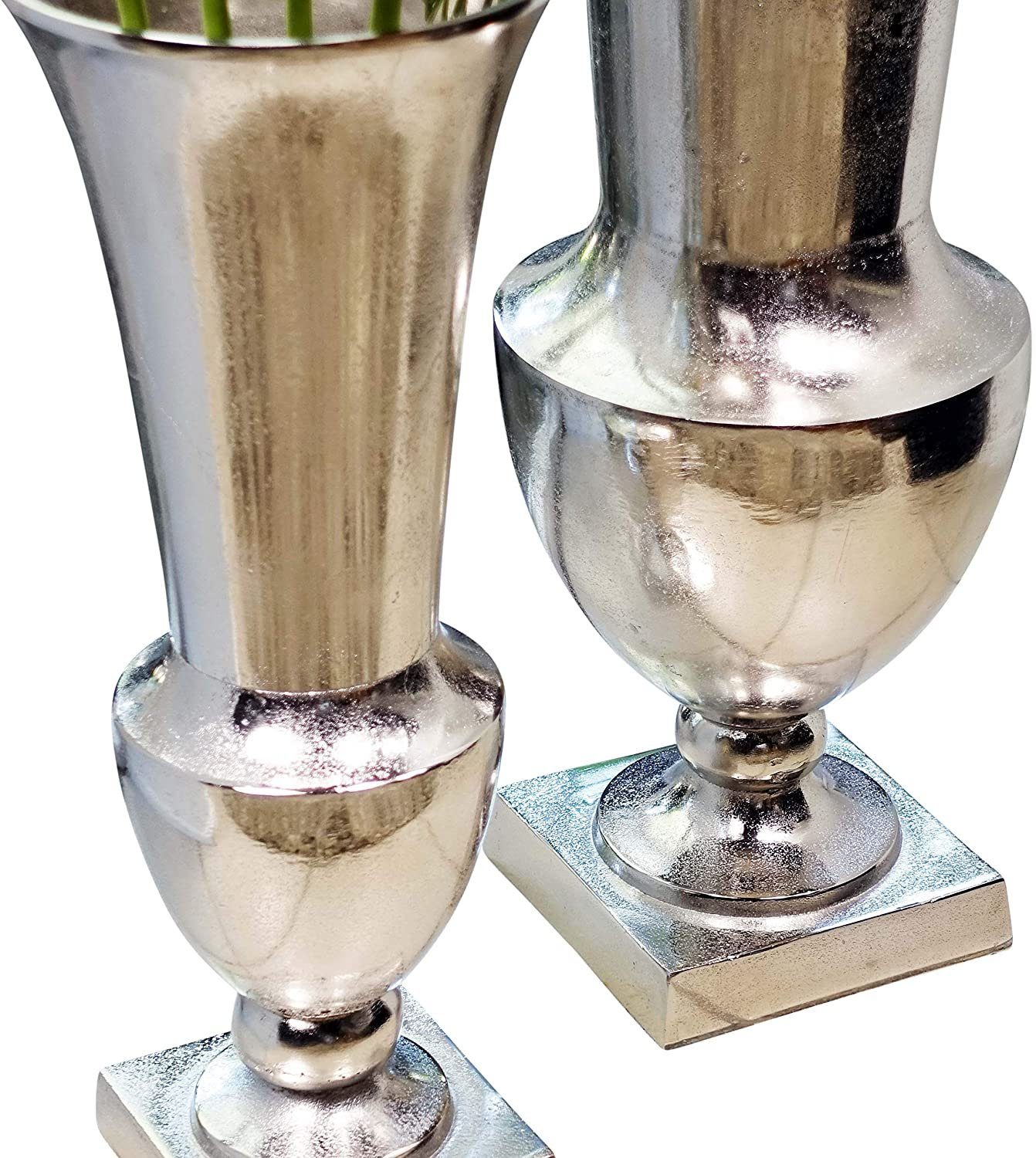 MichaelNoll Dekovase Vase Blumenvase Gefäß Pokalvase Dekovase Groß Aluminium Silber Groß - Bodenvase für Kunstblumen und Pampasgras - 52 cm / 80 cm