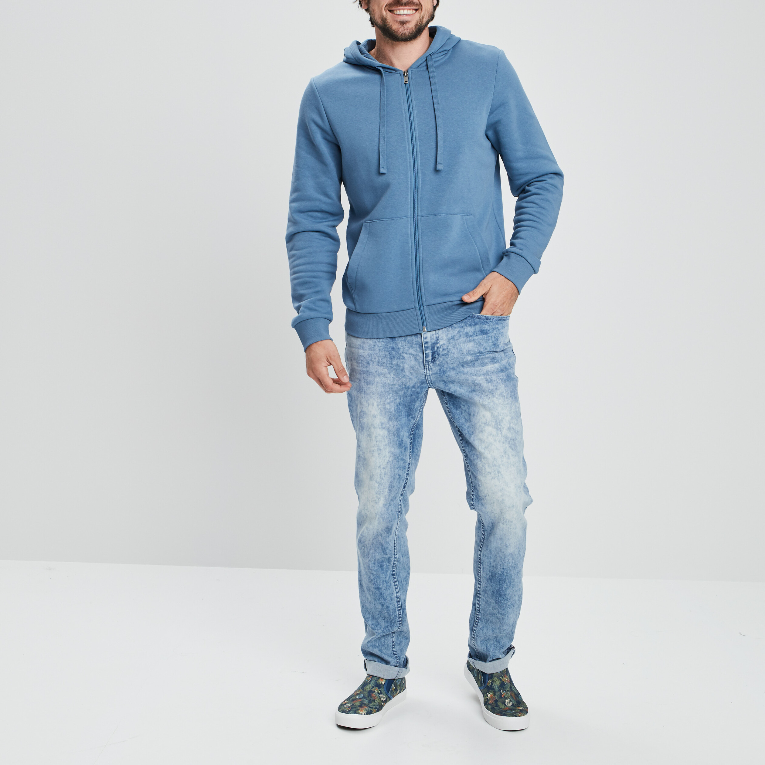 Sweat zippé molleton à capuche bleu gris homme | La Halle