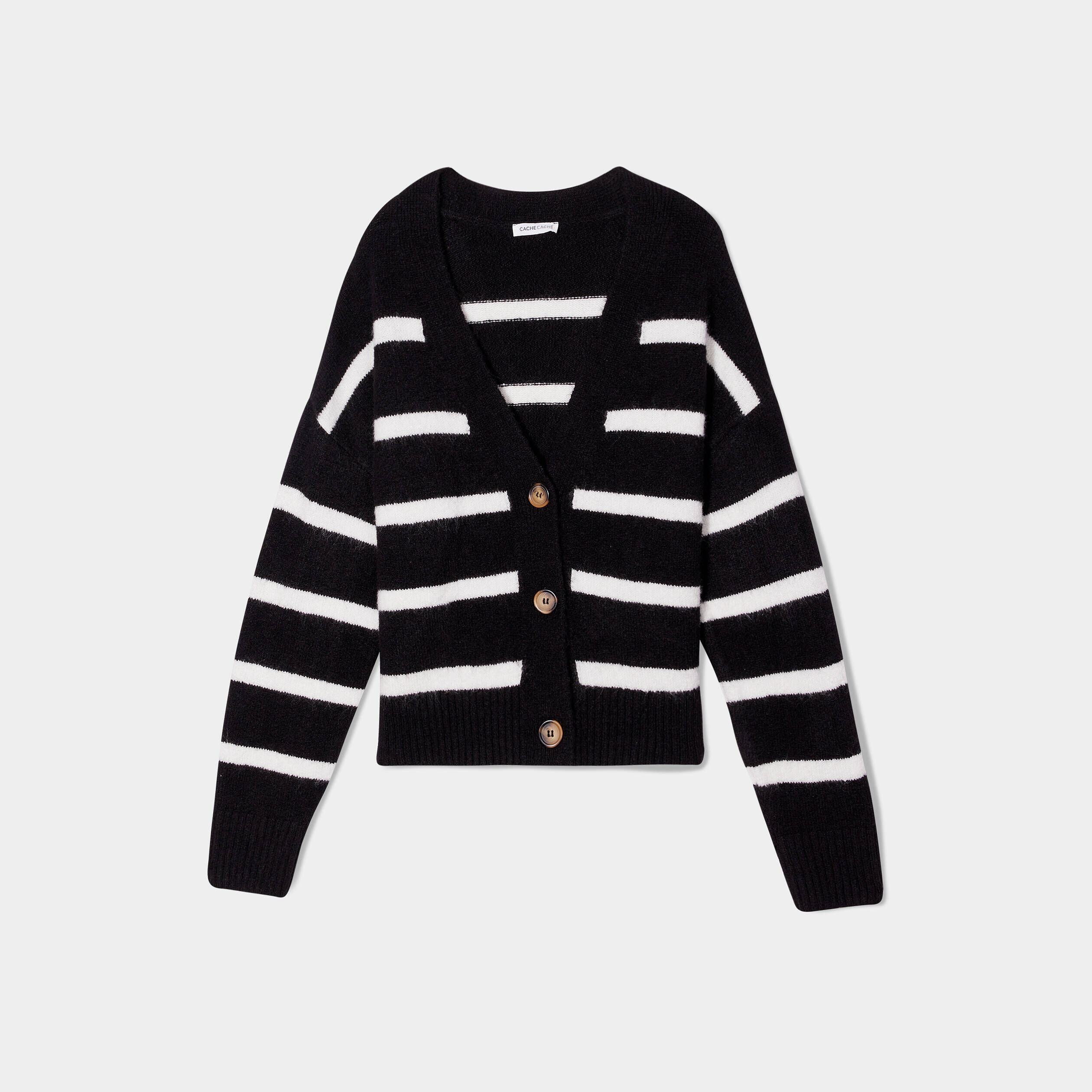 Gilet manches longues col en V noir femme | Cache Cache