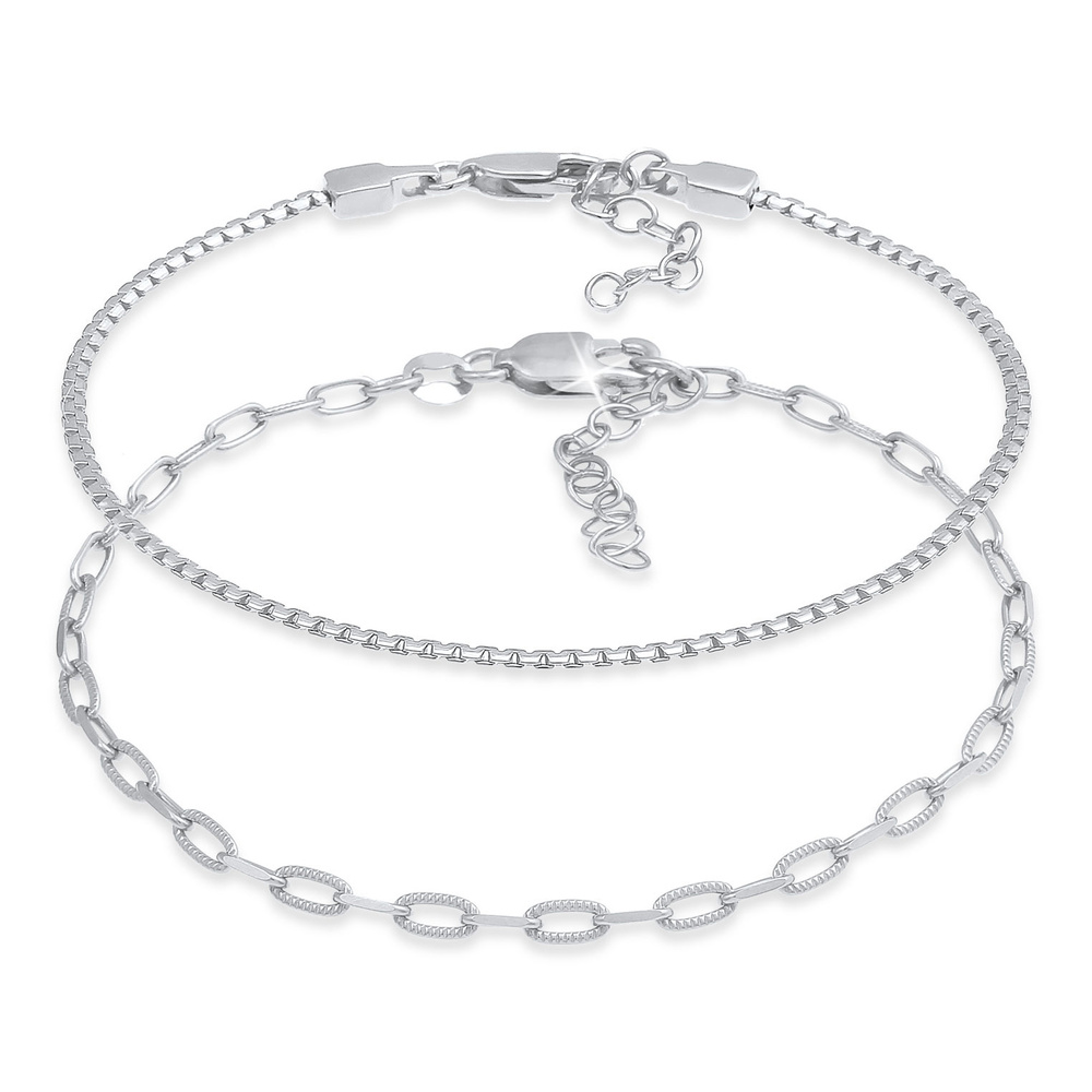 Elli Elli Bracelet Ensemble de liens pour dames Rond Ovale Grossier Ajustable en Argen Bracelet