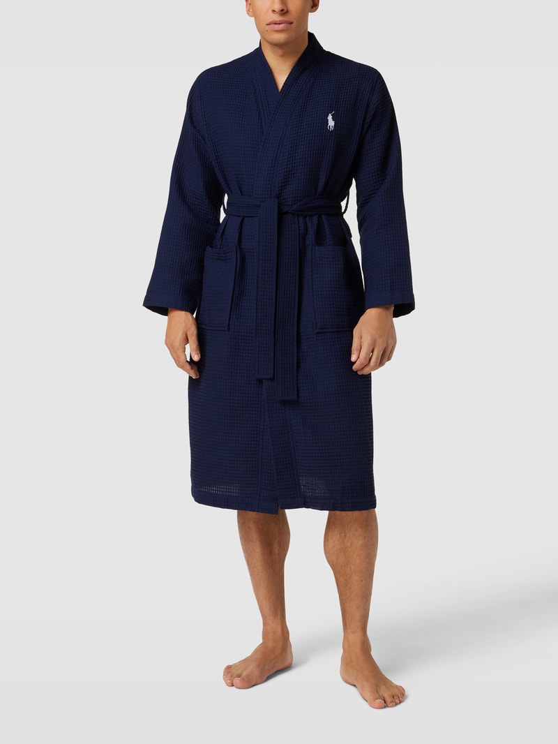 Bademantel mit Label-Stitching Modell 'WAFFLE' in dunkelblau
