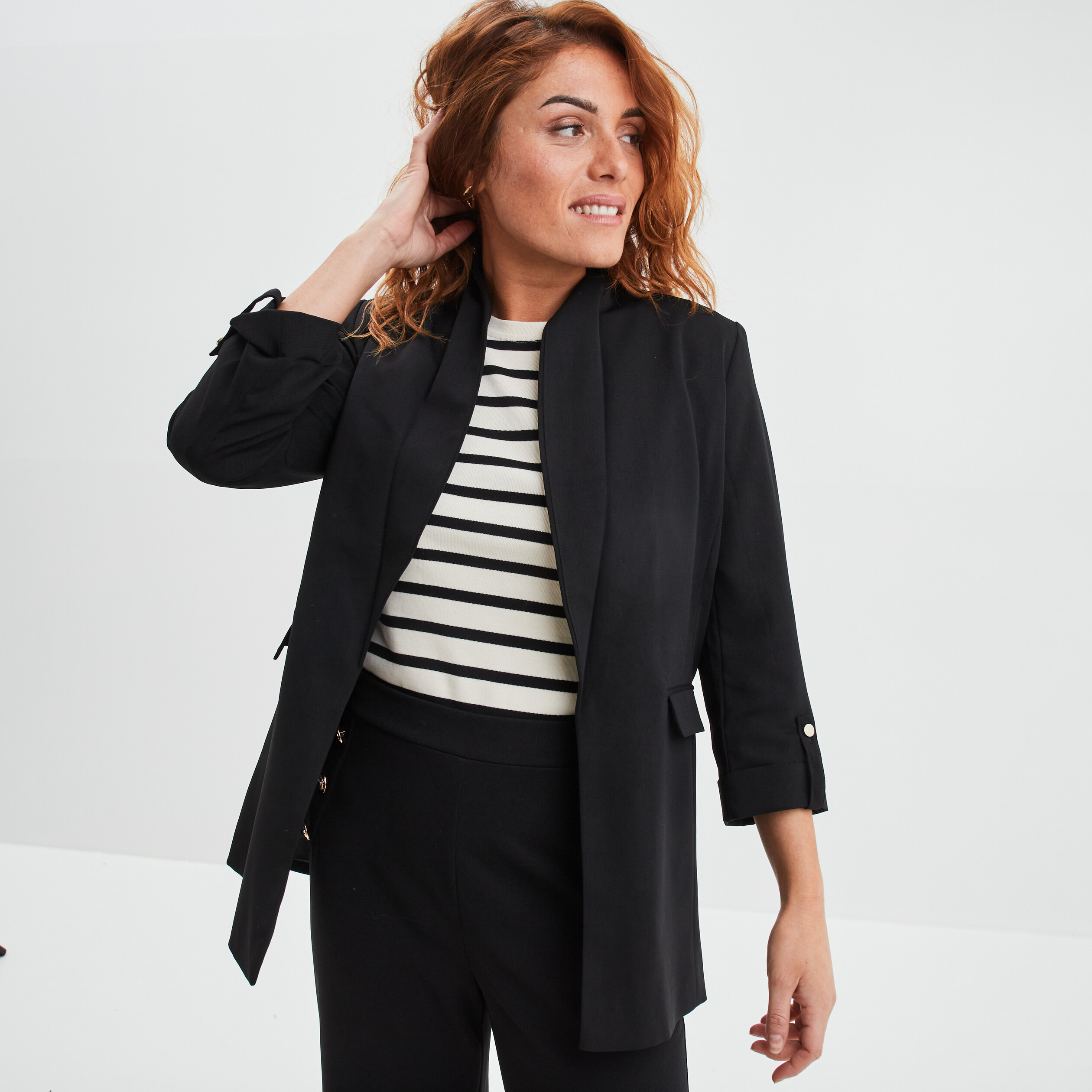 Veste blazer manches 3 4 droite noir femme | La Halle