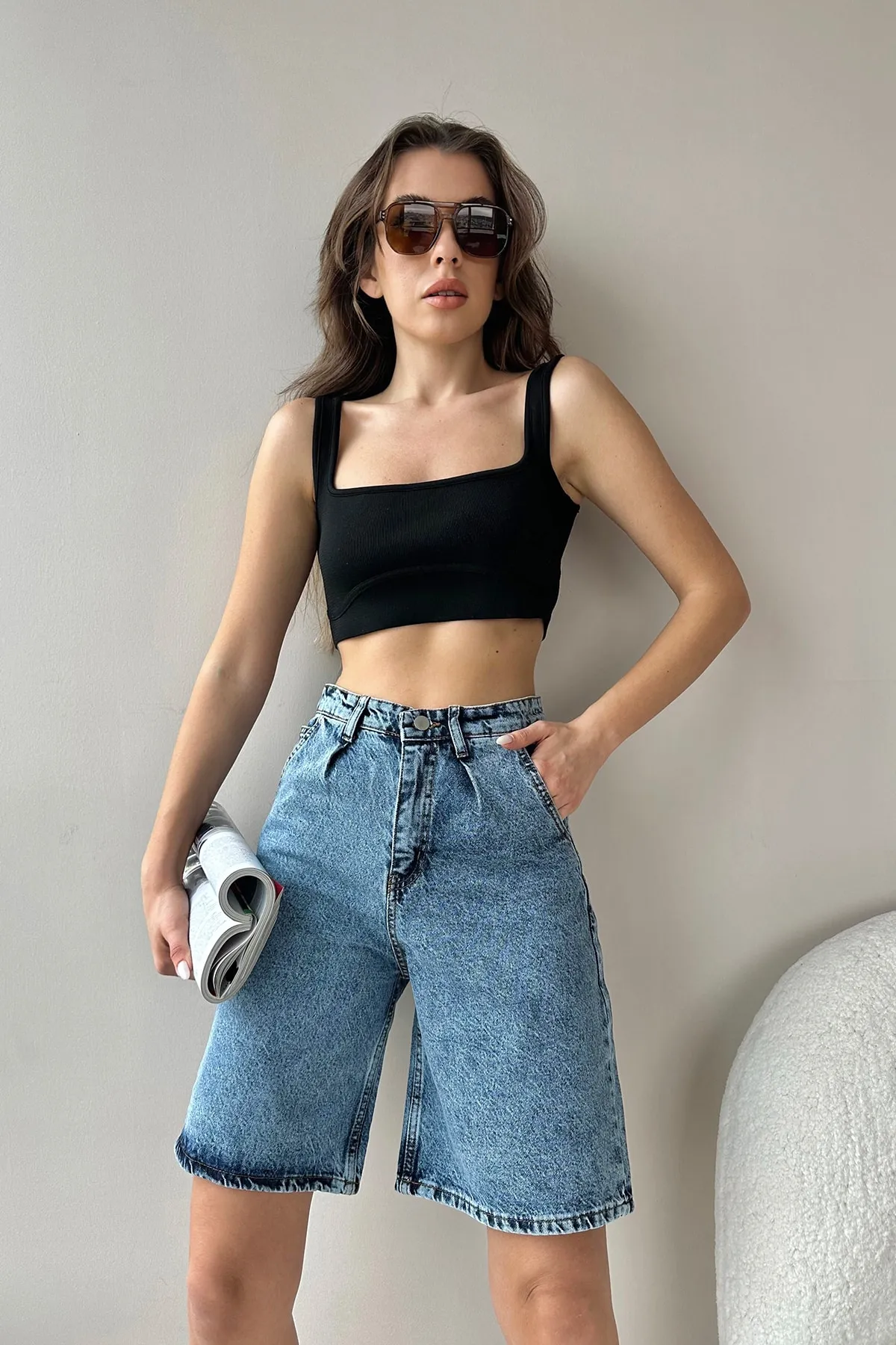 Trend Alaçatı Stili  Shorts - Blau - Hoher Bund