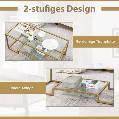 COSTWAY Couchtisch, Glas, Gold, mit Metallrahmen, 114 x 51 x 43,5 cm