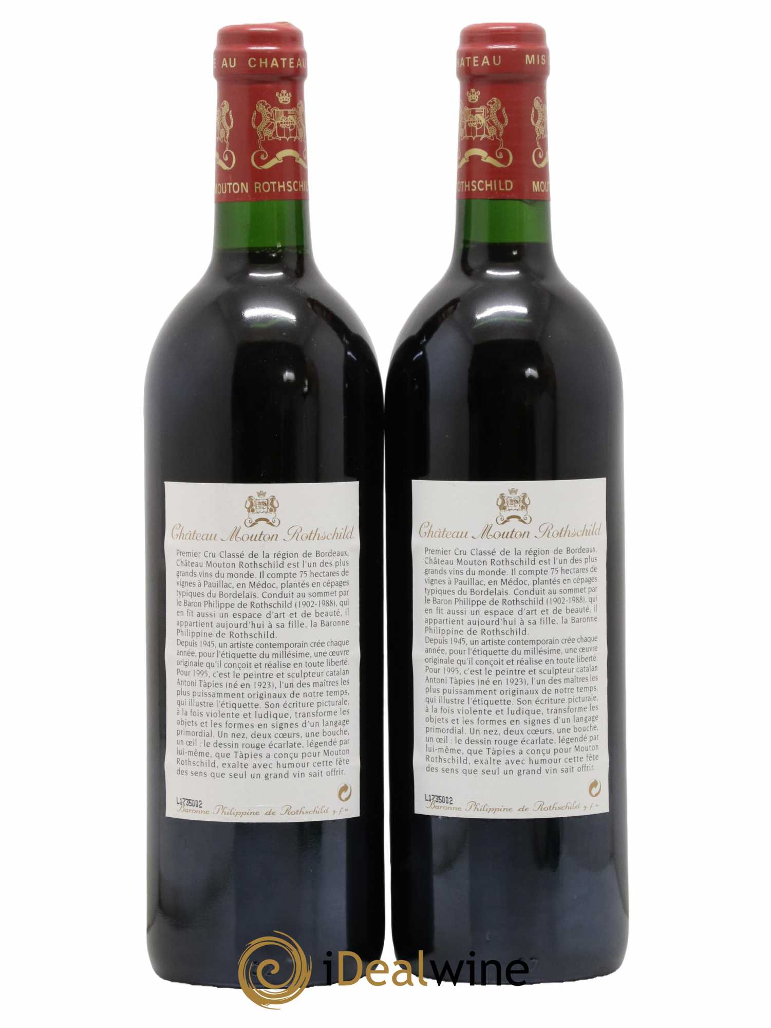 Château Mouton Rothschild 1er Grand Cru Classé  1995 - Lot de 2 Bouteilles