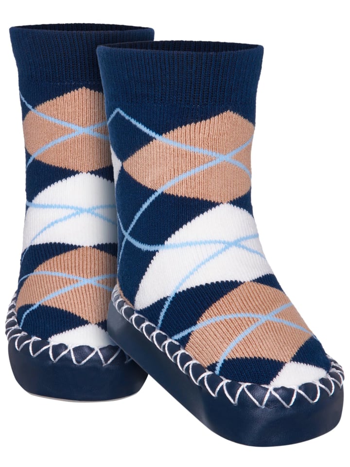 Playshoes Hüttenschuh Karo in Marine günstig kaufen