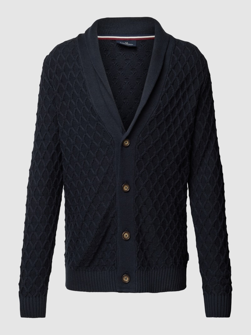 Strickjacke mit Schalkragen und Knopfleiste in marineblau