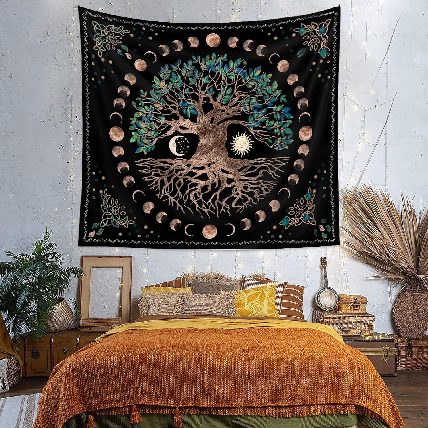 Wandteppich Baum des Lebens Wandteppiche Mondphasen,Tagesdecke Zimmer Schlafzimmer, Sarfly, 100% Polyester, Stoff weich, zum Aufhängen an der Wand geeignet.