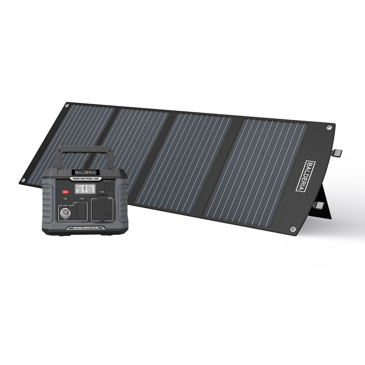 BALDERIA Power Set PS500-120: Solar-Generator, Kraftwerk, Tragbare Powerstation 400Wh   Solarpanel 120W