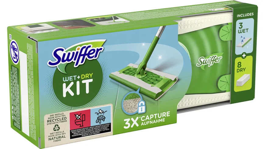 Swiffer Bodenstab Starterset + 8 Trockentücher + 3 Wet Wischtücher
