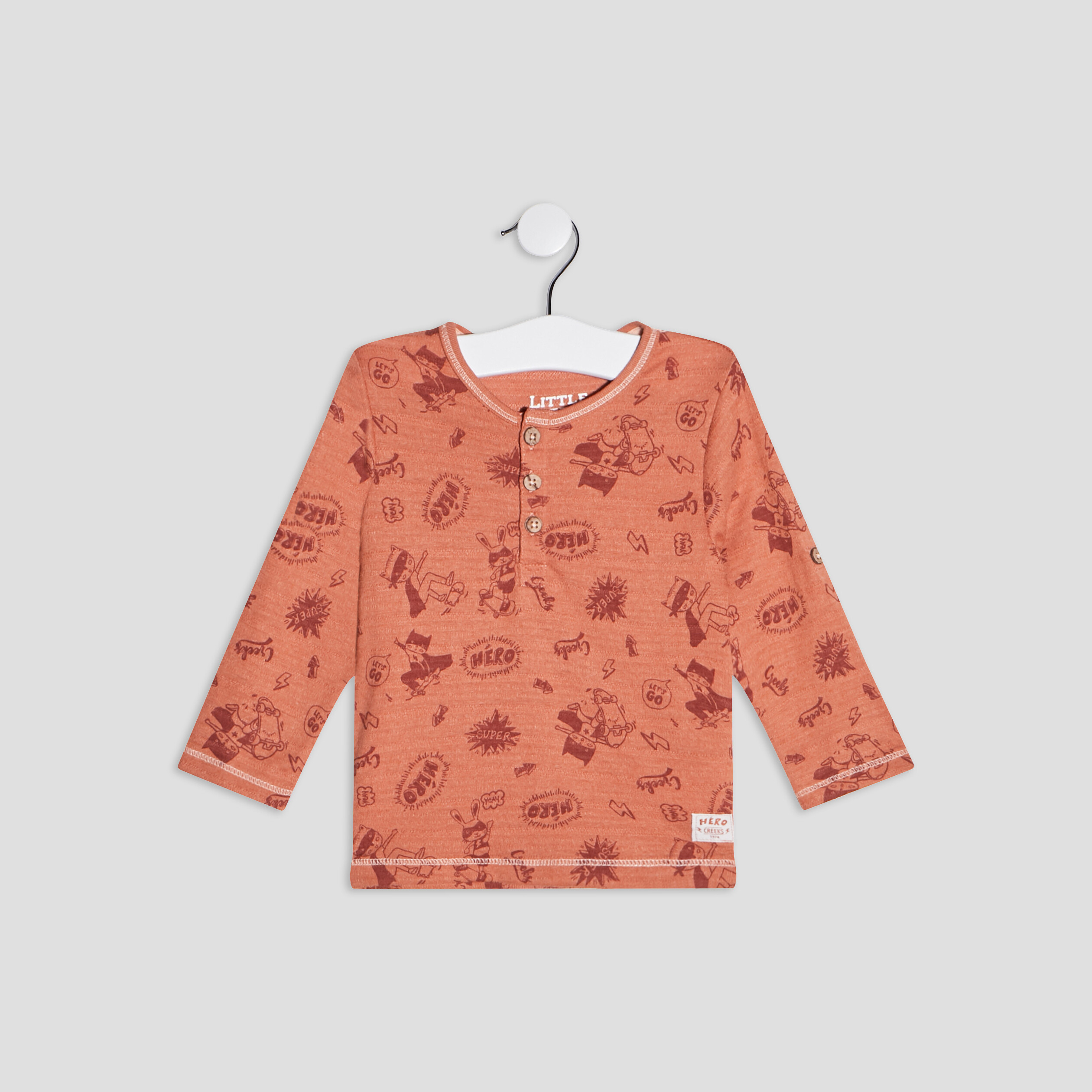 T-shirt manches longues Creeks orange fonce bébé garçon | La Halle