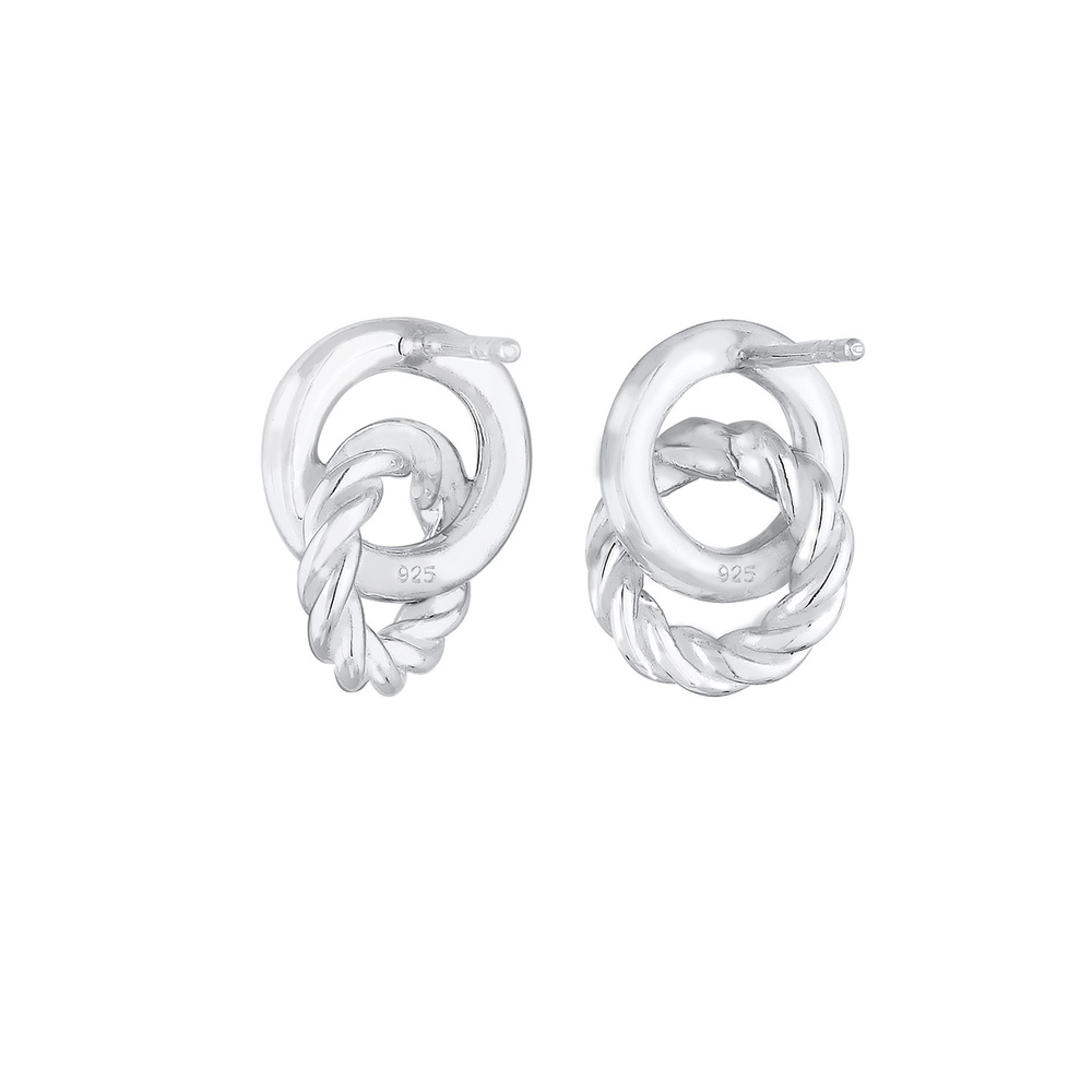 Elli Elli Boucles d'Oreilles Stecker Knoten Kreis Gedreht 80s Look 925 Silber Boucles d'oreilles