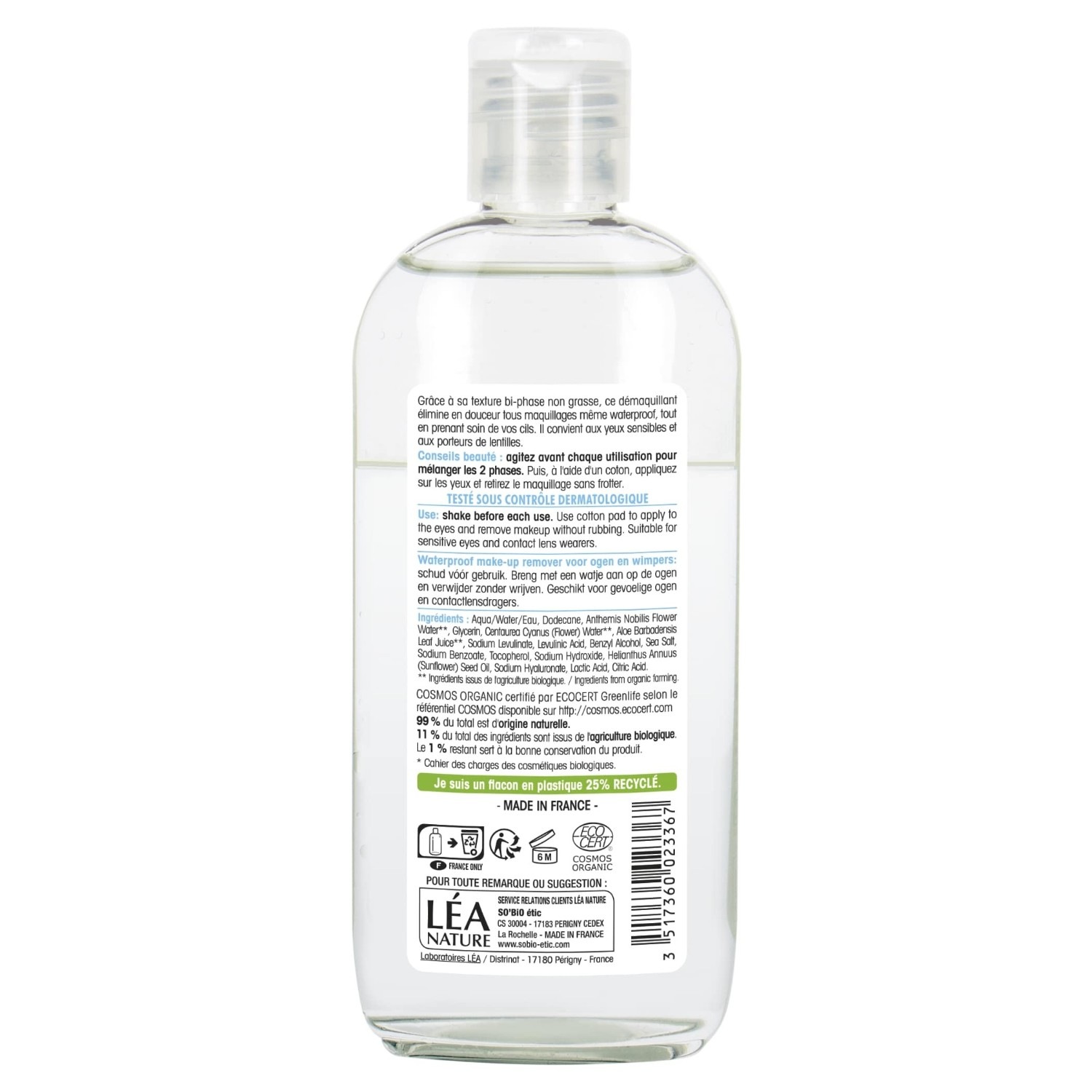 SO BiO étic Wodoodporny dwufazowy płyn do demakijażu oczu, sok z aloesu Fair Trade Organic, dla wrażliwych oczu