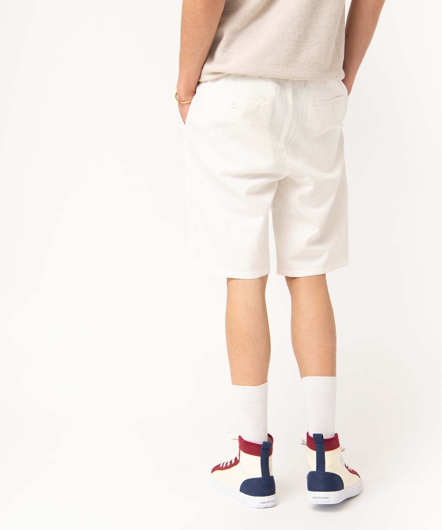 Bermuda homme coupe chino en lin mélangé ecru | GEMO