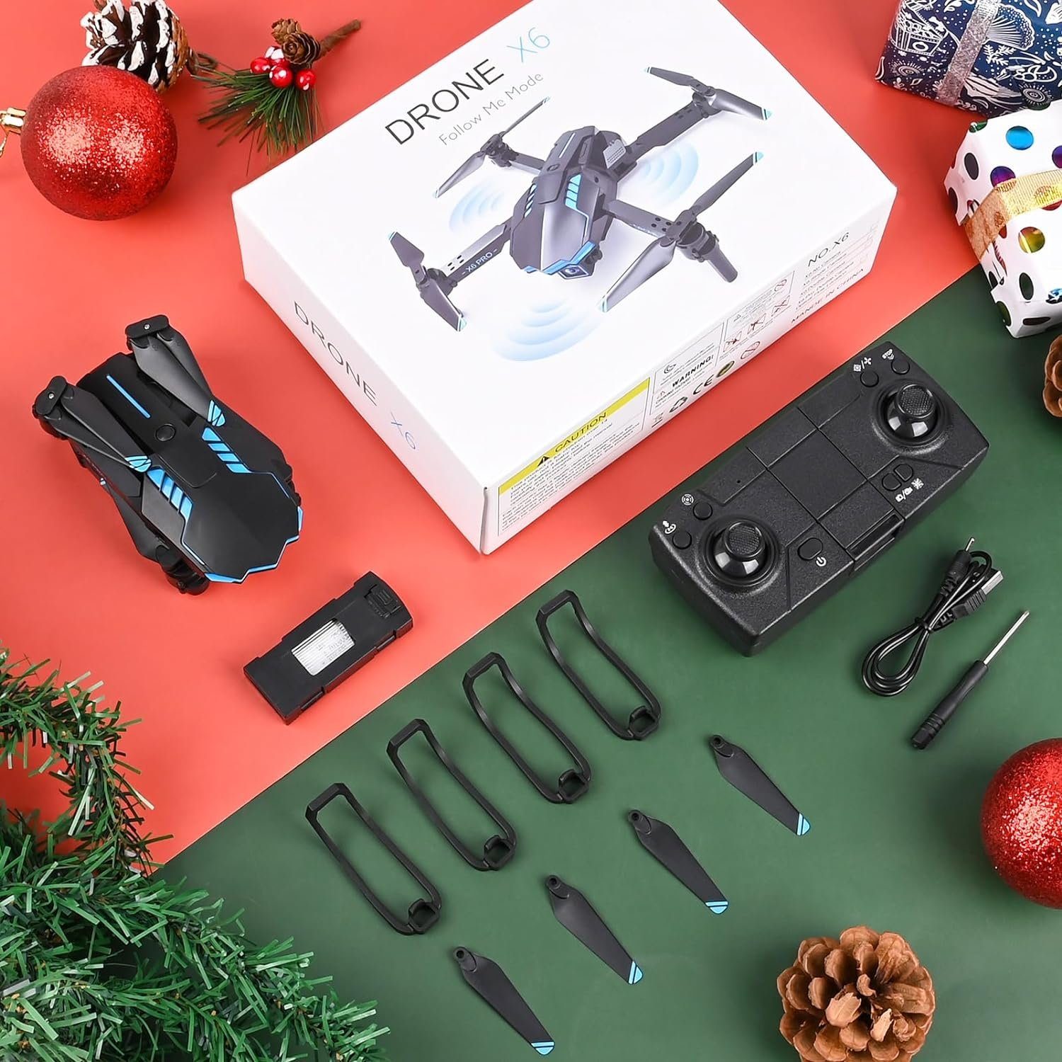 Weinsamkeit RC Drohne mit Kamera für Kinder, WiFi FPV Drone für Anfänger Drohne (1080P HD, RC Quadcopter mit 2 Akku, Schwerkraft Sensor Ein-Tasten-Start/Landung)
