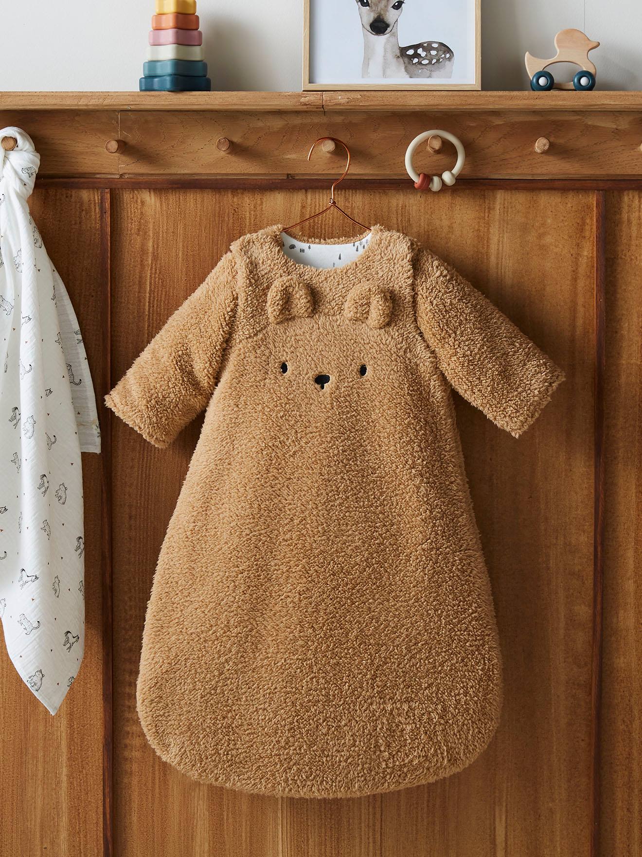 Vertbaudet Baby Winterschlafsack GRÜNER WALD, Ärmel abnehmbar Oeko Tex - braun/bär