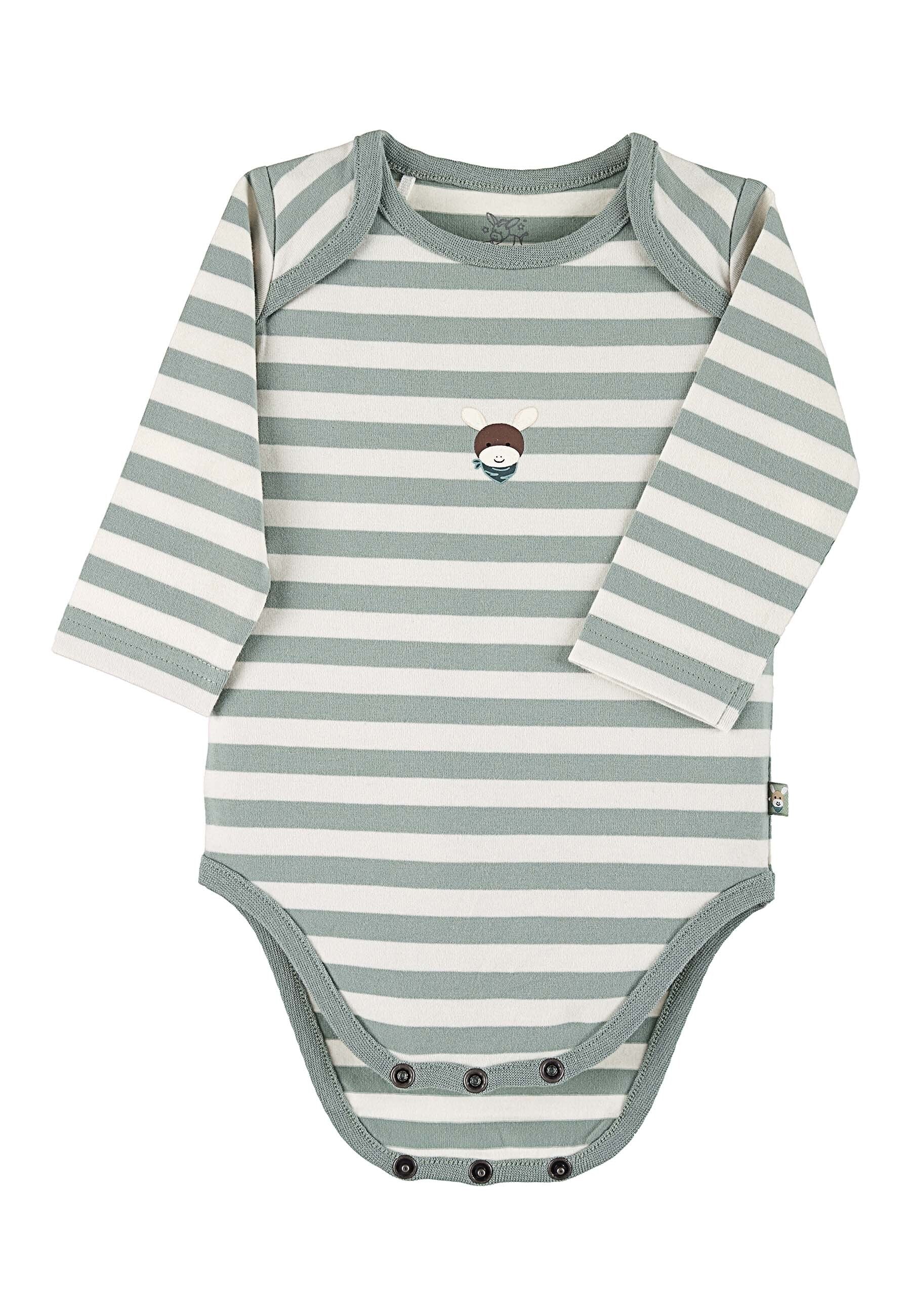 GOTS Langarm-Body Esel Emmi, gestreifter Jersey