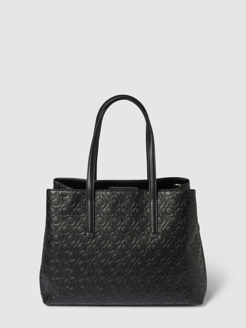Tote Bag mit Allover-Logo-Prägung in schwarz