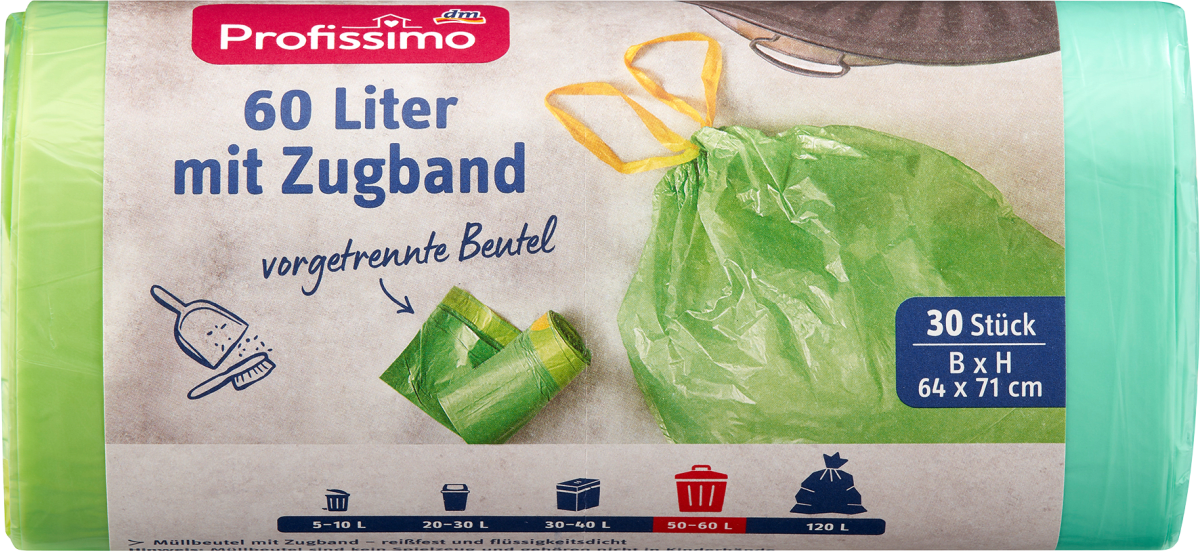 Müllbeutel 60 l mit Zugband, 30 St