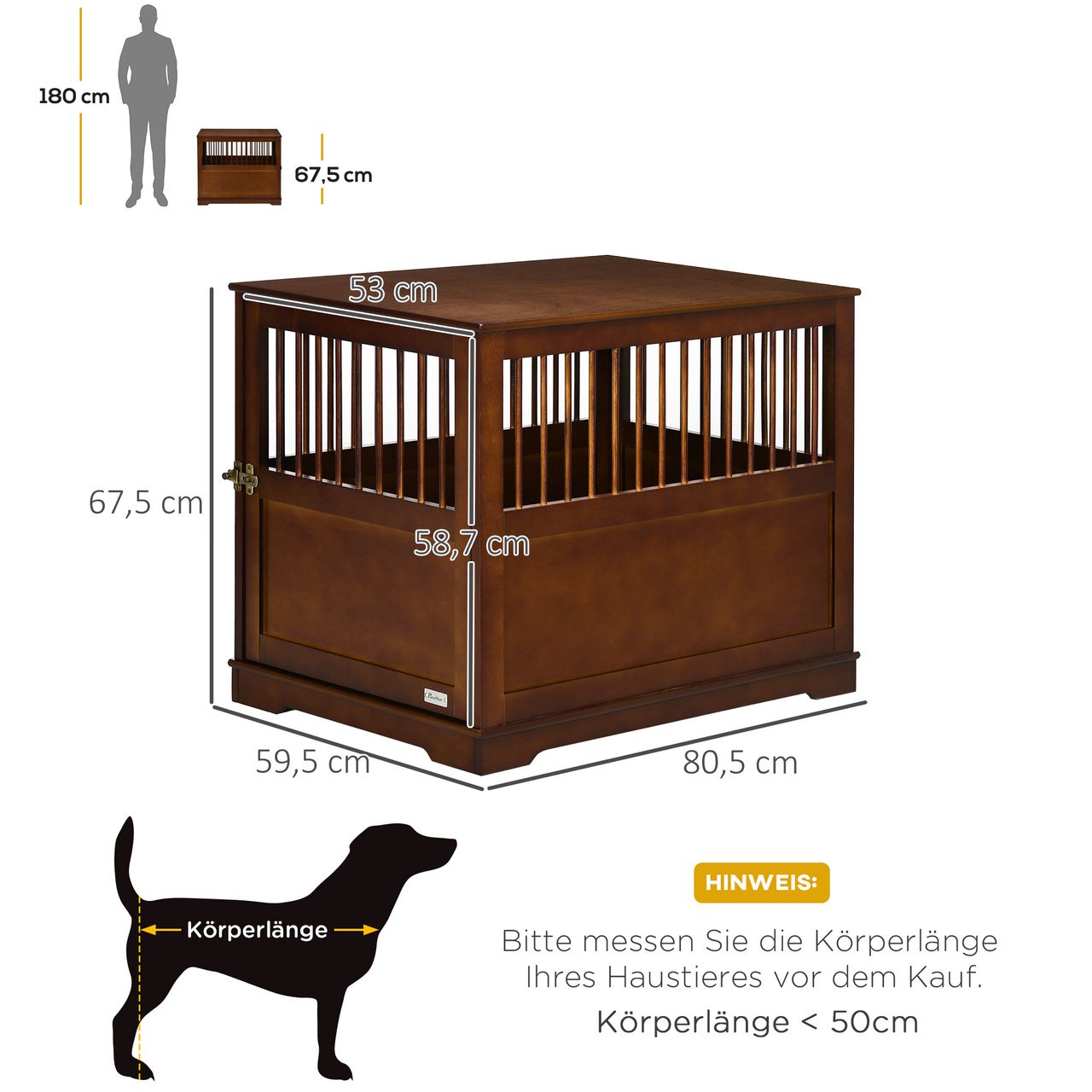 PawHut Hundekäfig, Hundehütte mit Tischplatte, Haustierkäfig, Hundebox, Braun