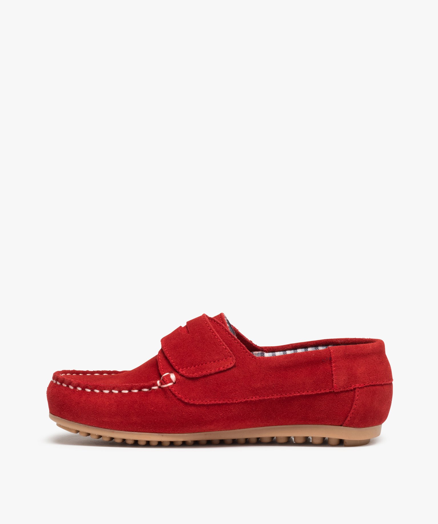 Mocassins Garçon dessus cuir retourné fermeture scratch rouge fonce | GEMO