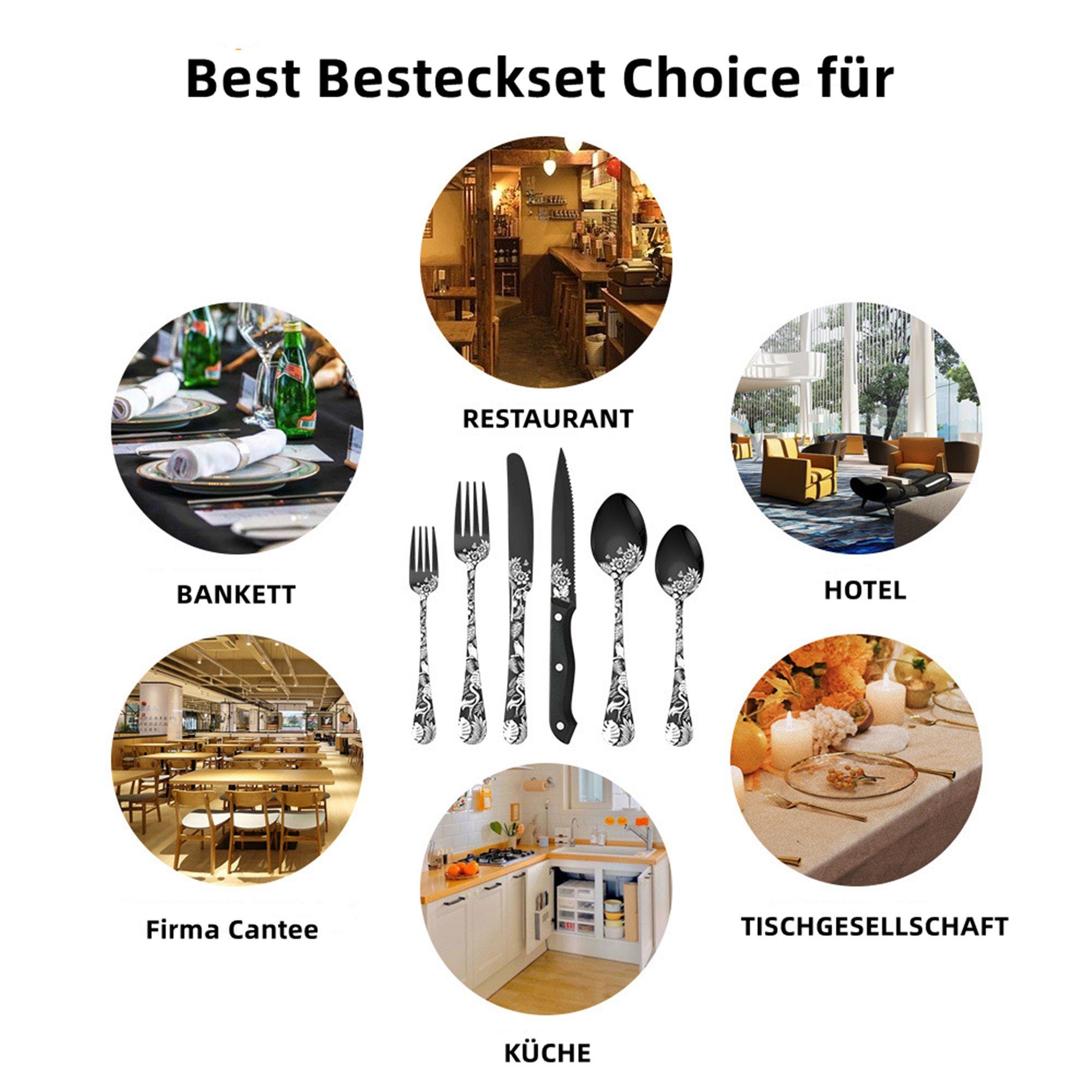 Tisoutec Besteck-Set Besteck-Set für 6 Personen, 24 teilig Essbesteck Set inkl. Messer, Besteck Edelstahl Spiegelpoliert,Steakbesteck, Spülmaschinenfest