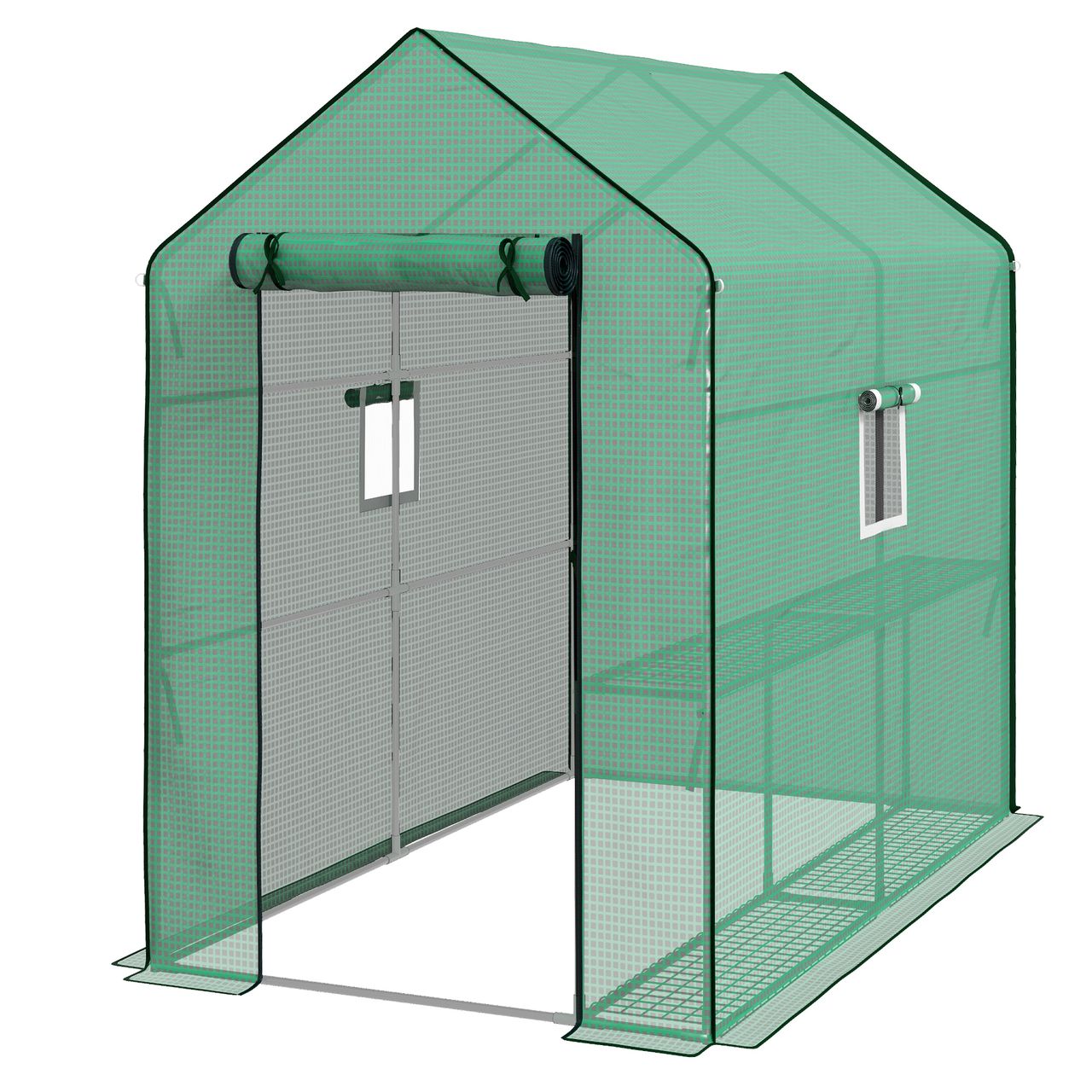 Outsunny Ersatzfolie Gewächshausfolie mit UV-Schutz, Seitenfenster, Rolltür Grün