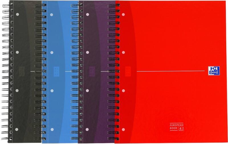 OXFORD Office Essentials Notizbuch DIN A4  Liniert Spiralbindung Pappe Farbig sortiert Perforiert 240 Seiten 5 Stück à 120 Blatt