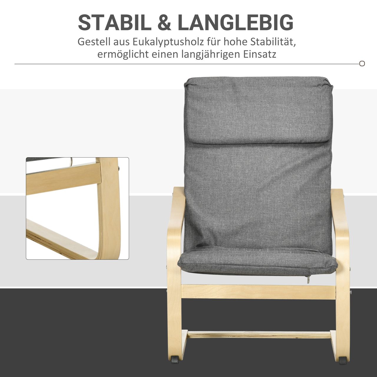 HOMCOM Relaxsessel Ruhesessel mit Armlehne Leinenbezug Holzgestell Grau