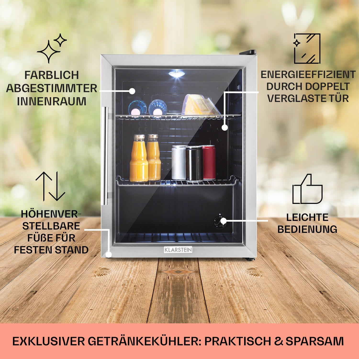 Klarstein Getränkekühlschrank HEA-Beersafe-XL 10027672A, 63 cm hoch, 47 cm breit, Bierkühlschrank Getränkekühlschrank Flaschenkühlschrank mit Glastür