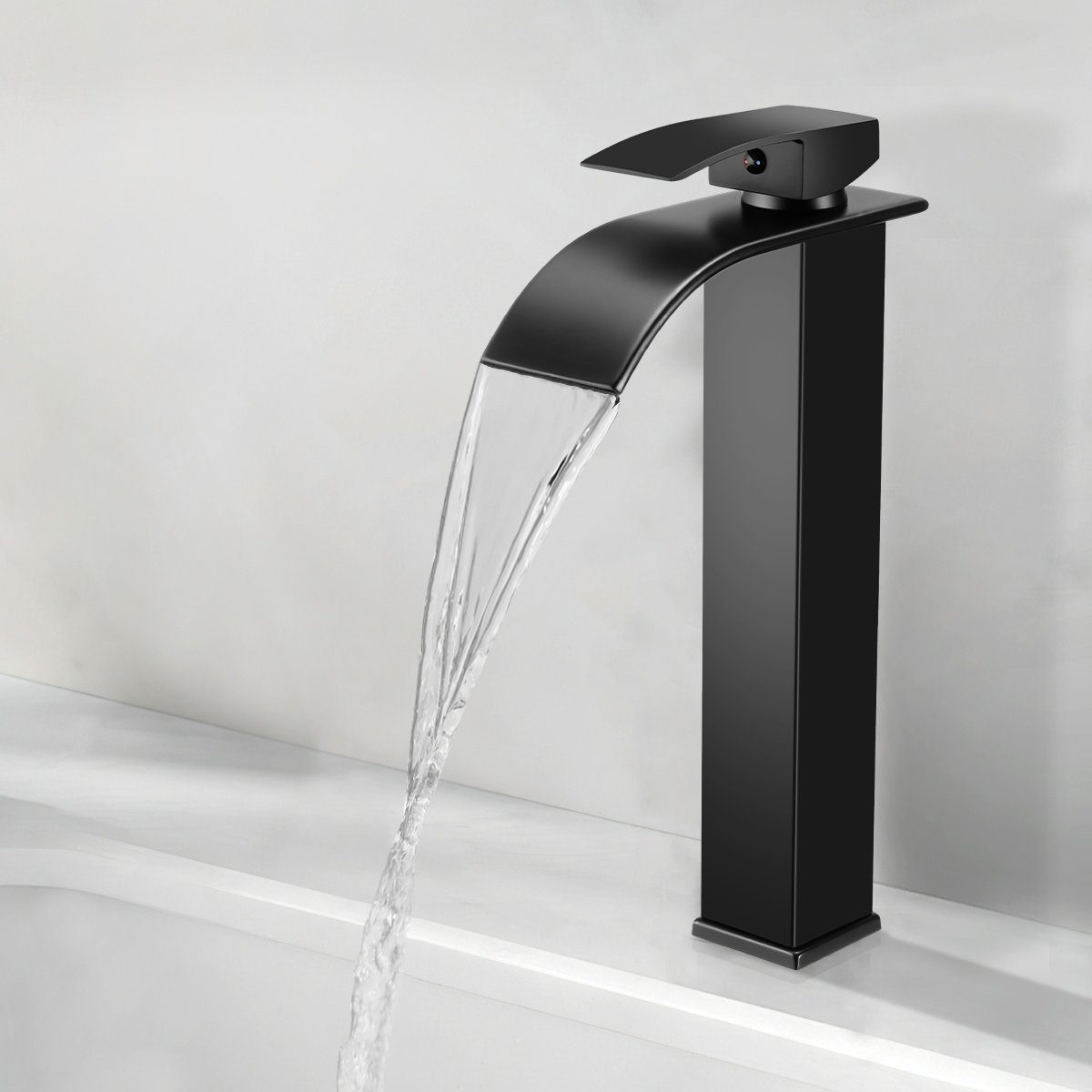LETGOSPT Waschtischarmatur Waschtischarmatur, Wasserhahn Bad mit Auslauf Höhe 20cm, mit Zugstange Badarmatur wassersparend, Matt-Schwarz Edelstahl 304