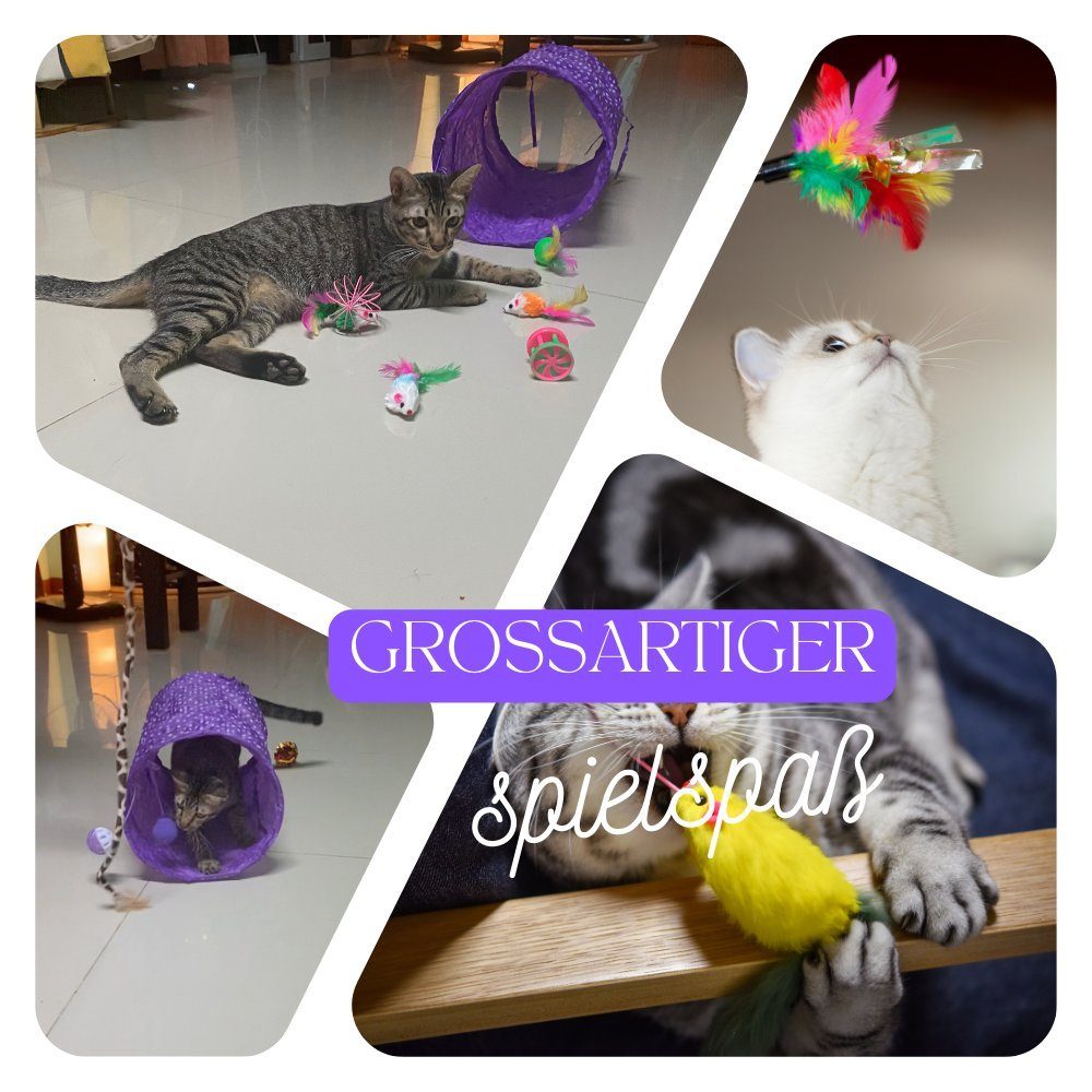 Angel's Pride Katzenangel Katzenspielzeug Set 28 Teile mit Katzentunnel Bälle Federspielzeug (28 Stück)