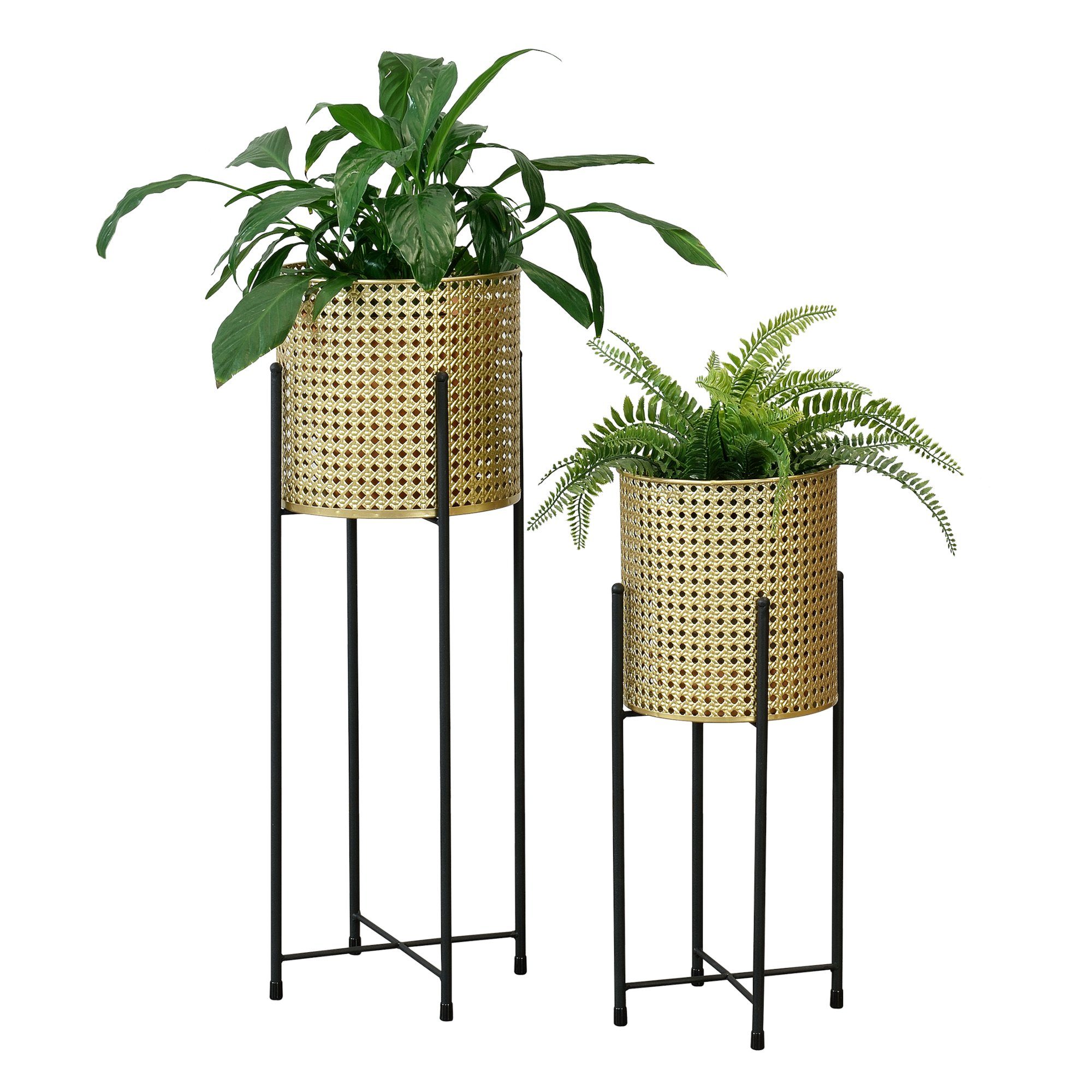 en.casa Blumenständer (Set, 2er), Mol Blumenkübel Pflanzenständer Pflanztopf Metall gold/schwarz