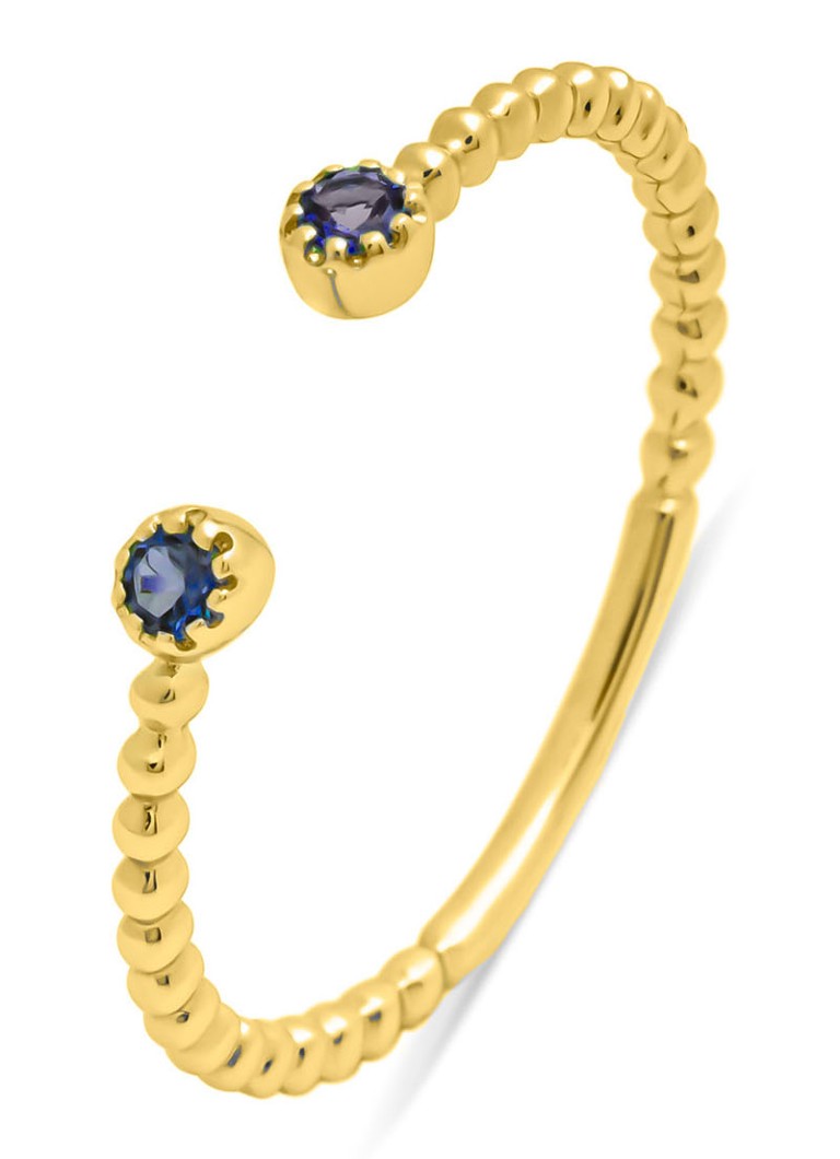 Inel cu vârf de diamant din aur galben, safir albastru de 0.10ct, Bucurie