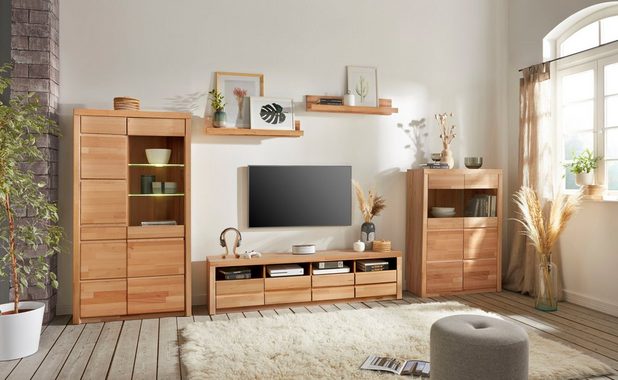 Woltra Wohnwand Silkeborg, (Set, 5-St), teilmassiv mit schöner, griffloser Optik
