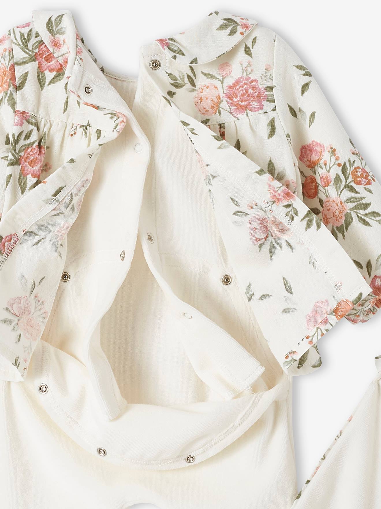 Pyjama en gaze ce coton et velours bébé et son doudou assorti écru