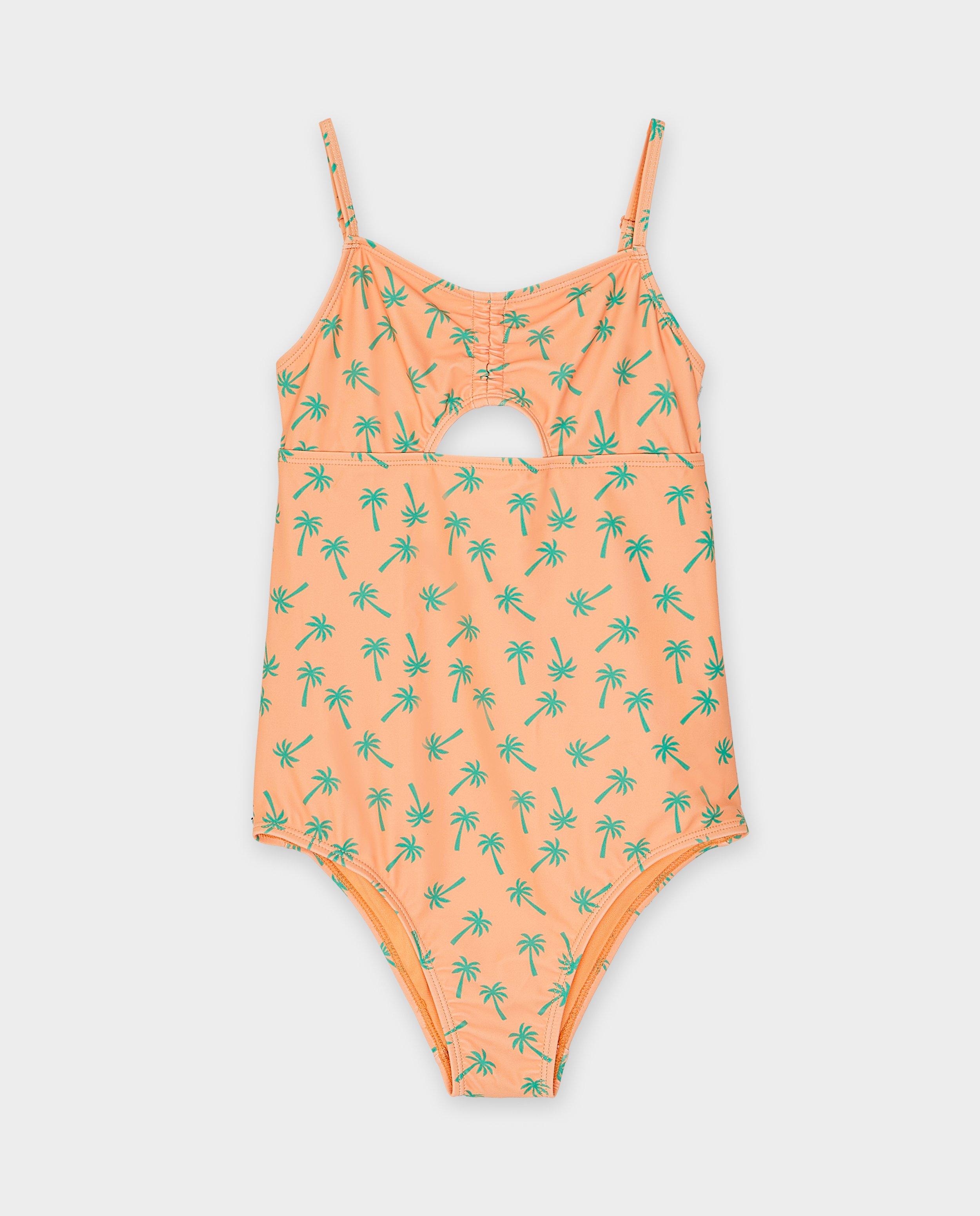 Costum de baie Fish & Chips cu imprimeu de palmieri portocaliu deschis