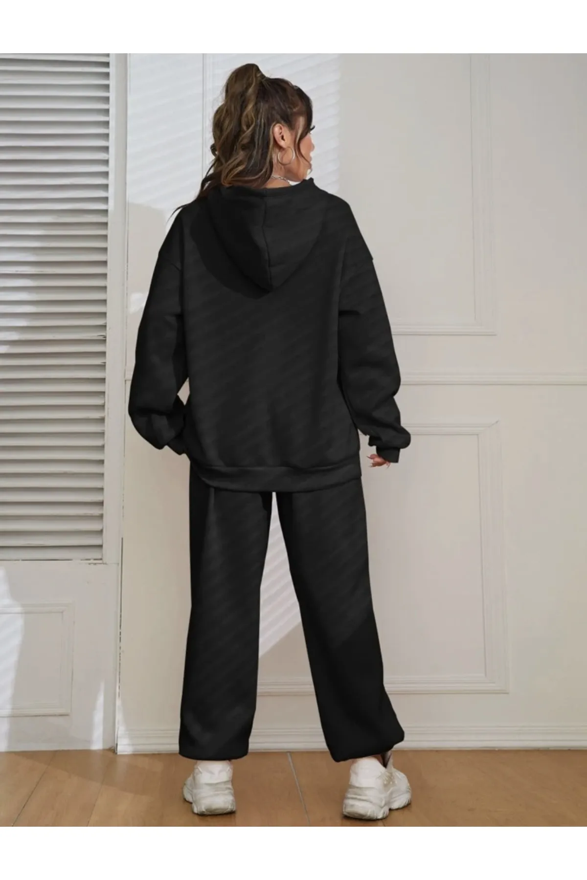 My Blog  Schwarzes Los Angeles-Trainingsanzugset mit Kapuze für Damen